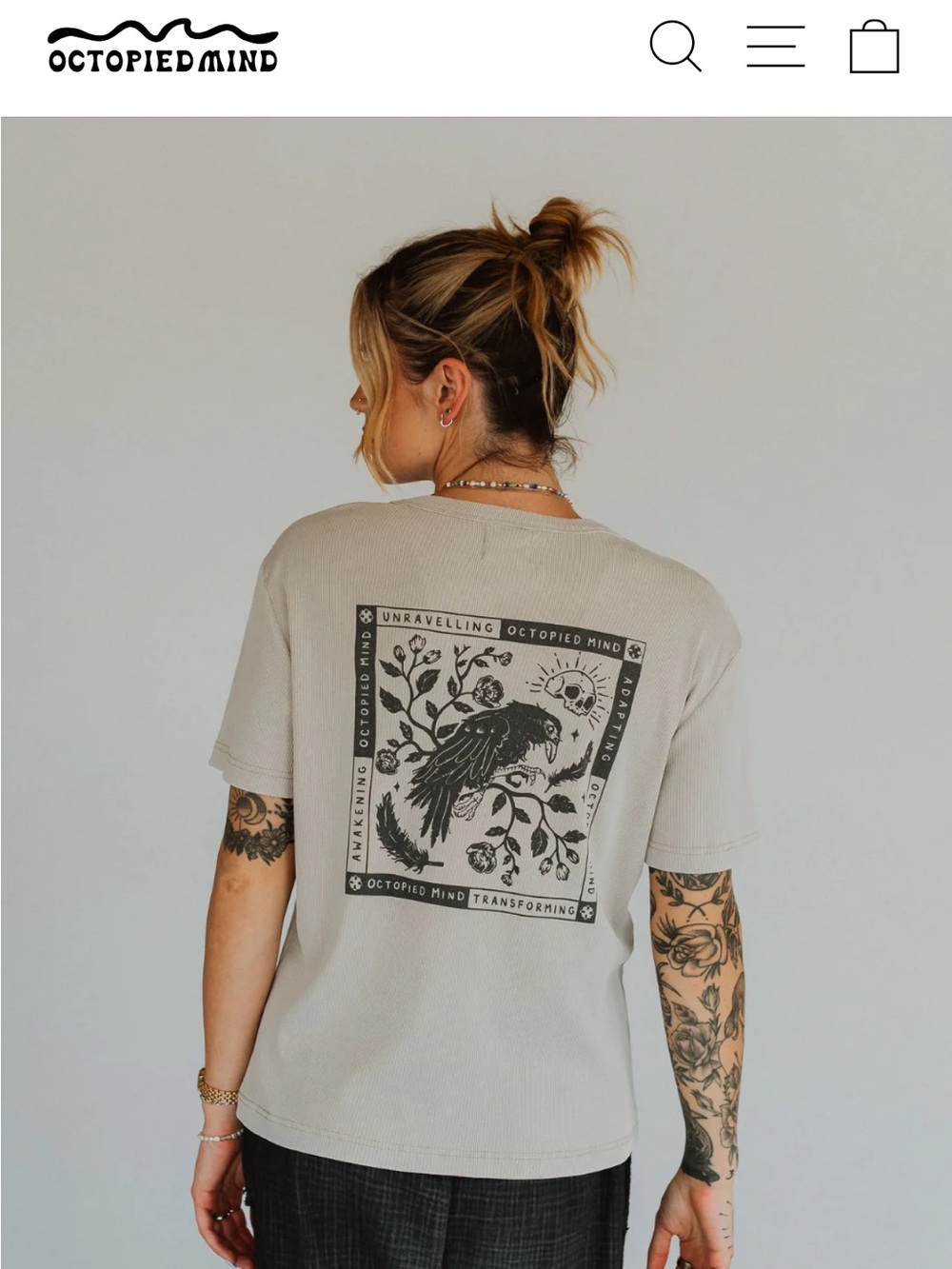 Women's Taupe Cropped Tee with Black Eagle Graphic - Picture 5 of 5